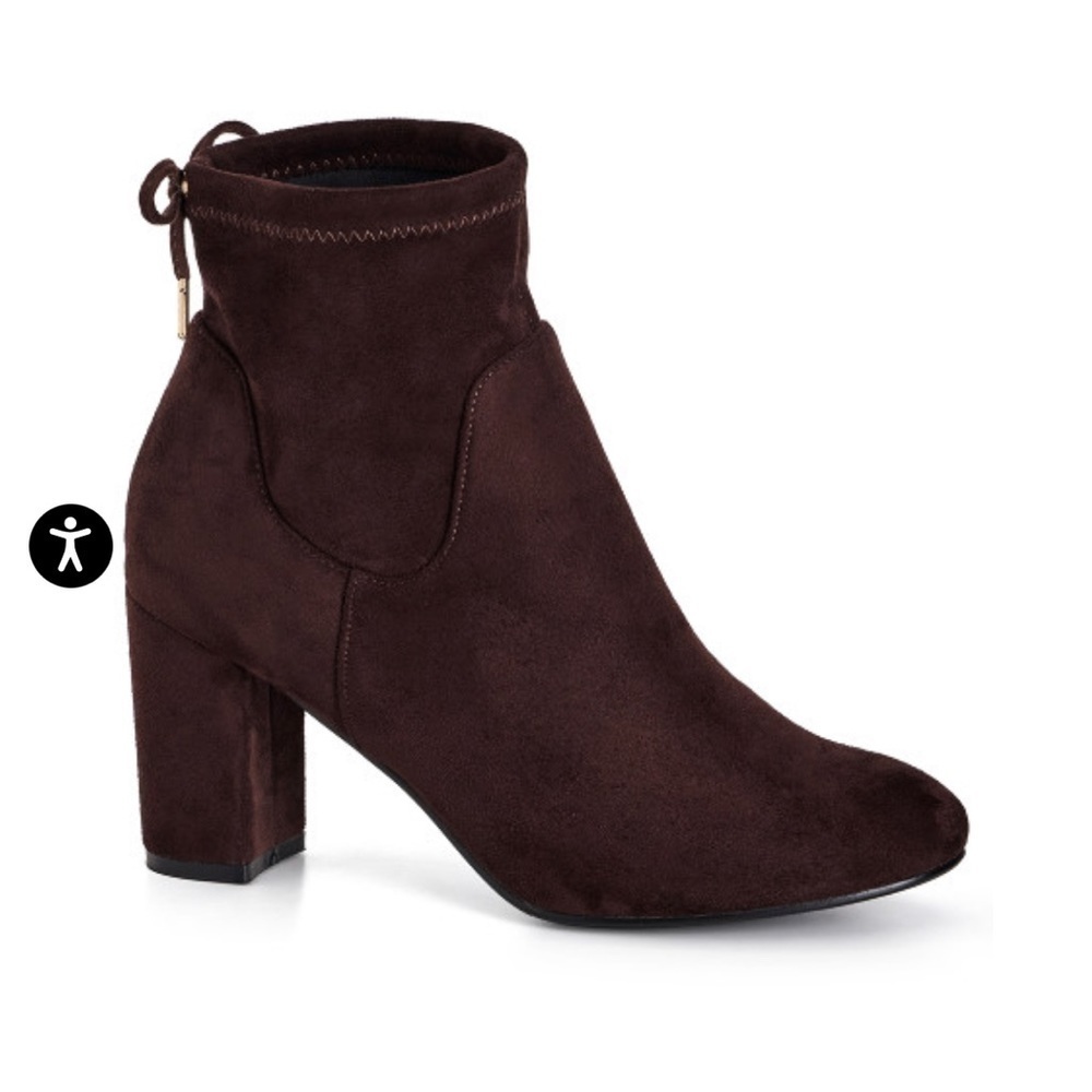 City Chic Dark Brown Suede Block Heel Ankle Boots